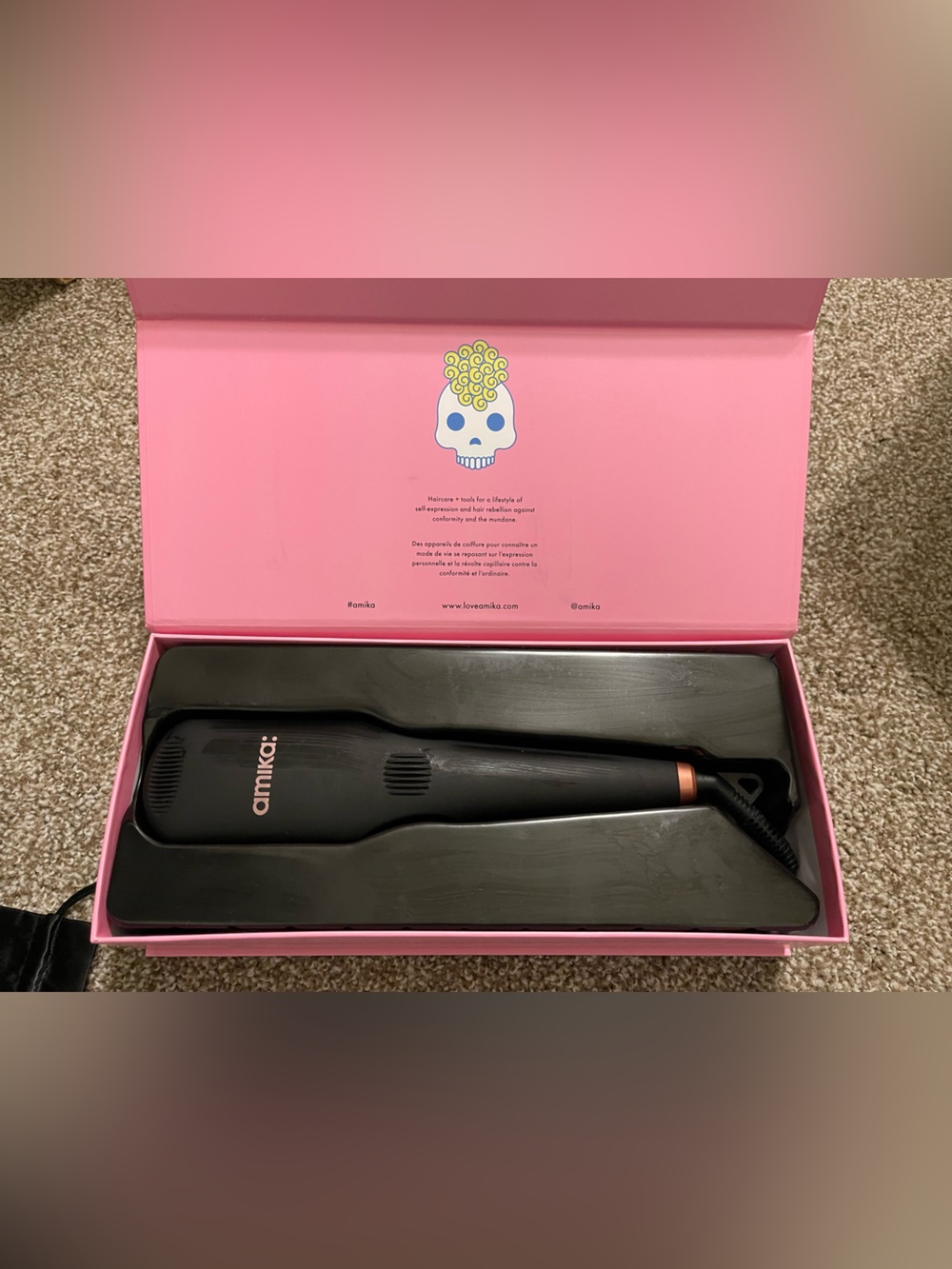 amika Black Flat Iron with Pink Accents